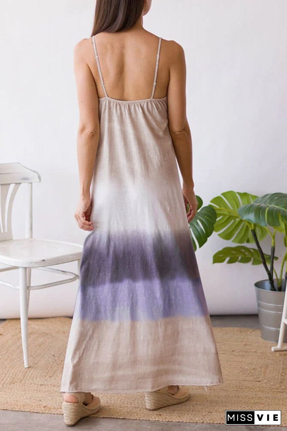 Gradient Color Slit Sleeveless Maxi Dress