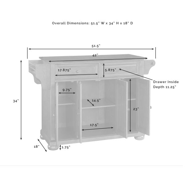 Alexandria Wood Top Full Size Kitchen Island/Cart