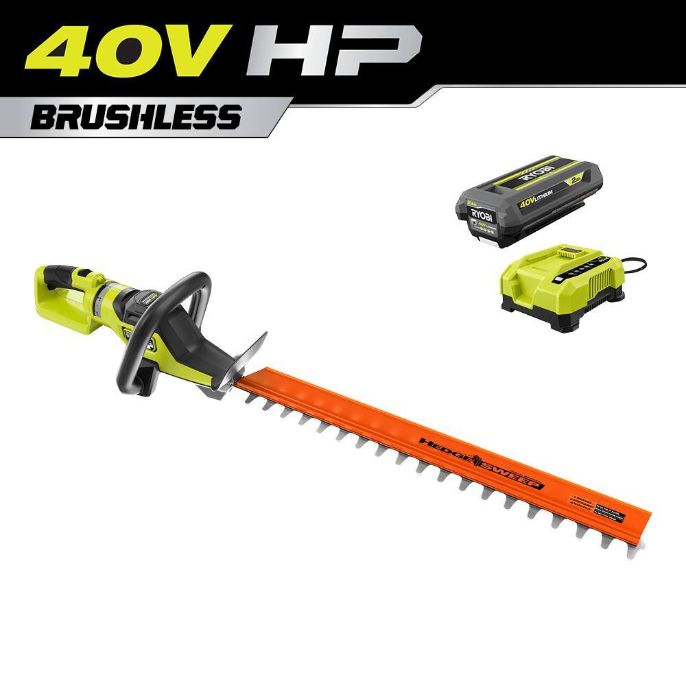 RYOBI 40V HP Brushless 26 in. Cordless Battery Hedge Trimmer with 2.0 Ah Battery and Charger RY40640