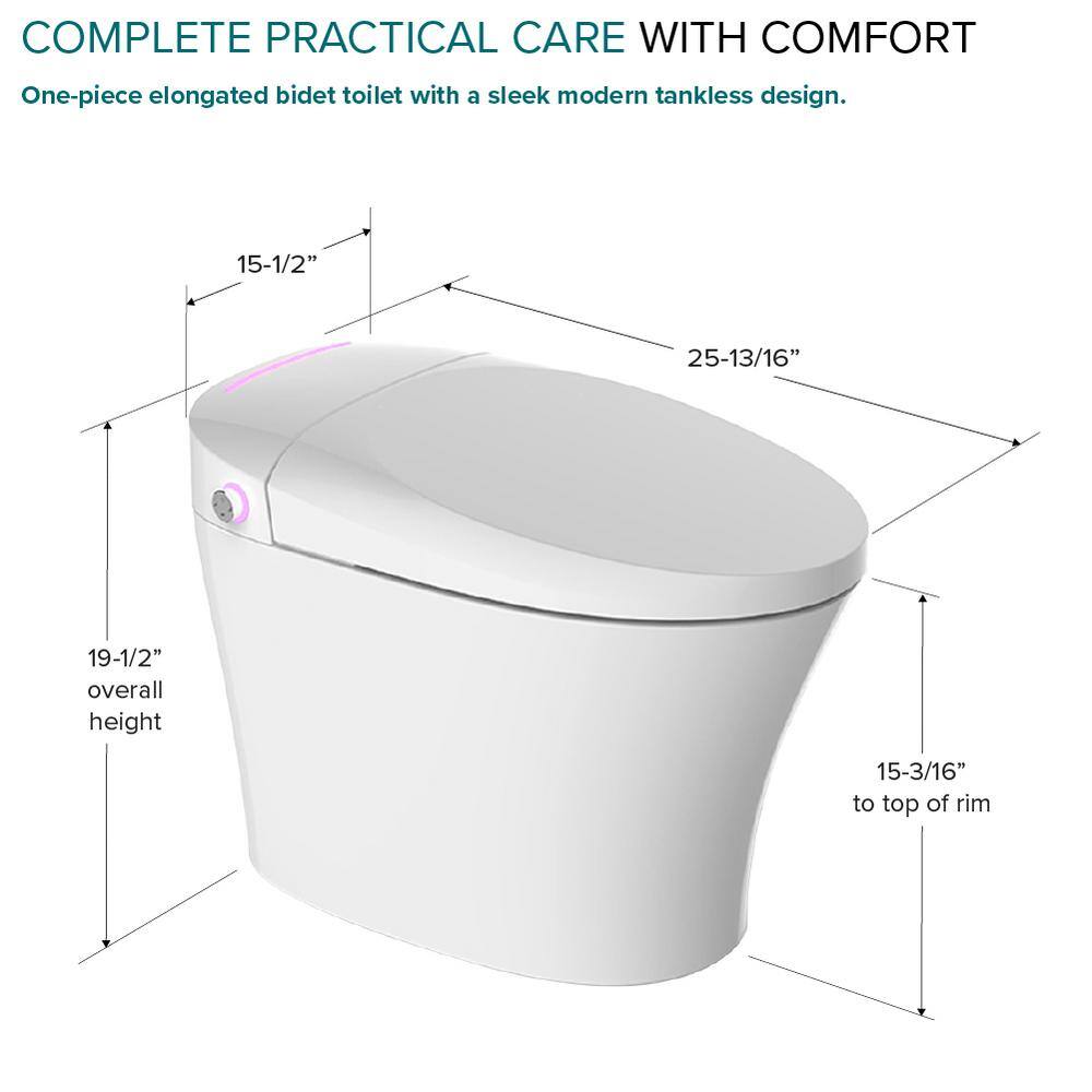 Transolid Rosemary 1-Piece 0.81.28 GPF Dual Flush Elongated Smart Toilet Bidet in White TL-5401-A