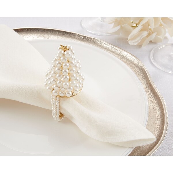 Pearl Napkin Rings With Christmas Tree Design (Set of 4)