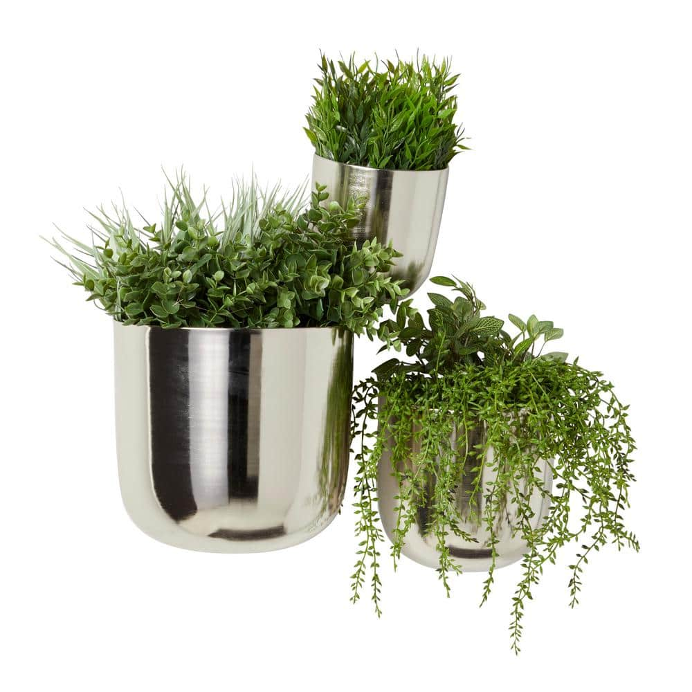 Litton Lane 9 in. Silver Metal Contemporary Planter (3-Pack) 51942