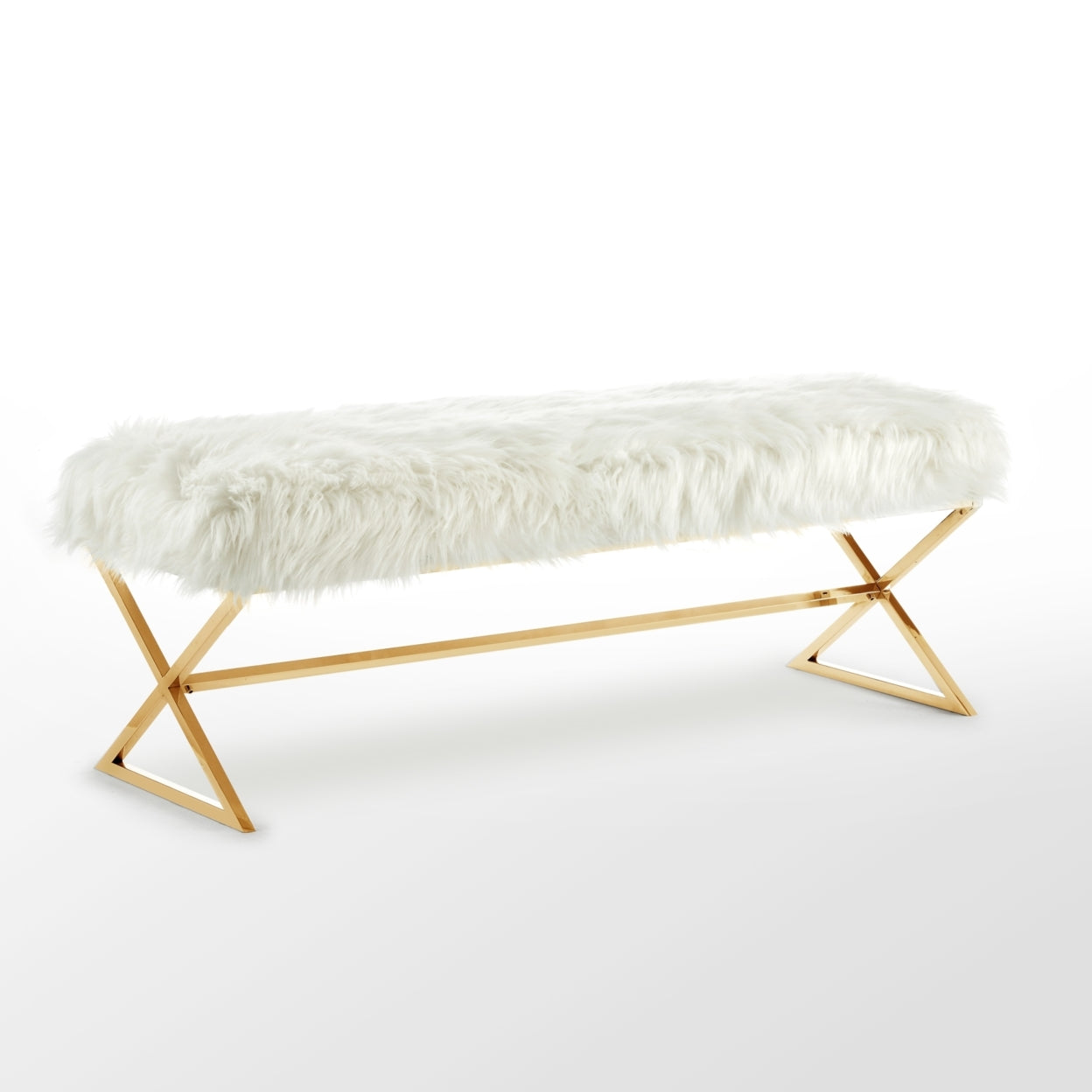 Liam Faux Fur Bench-Stainless Steel Legs-Living-room, Entryway, Bedroom-Inspired Home