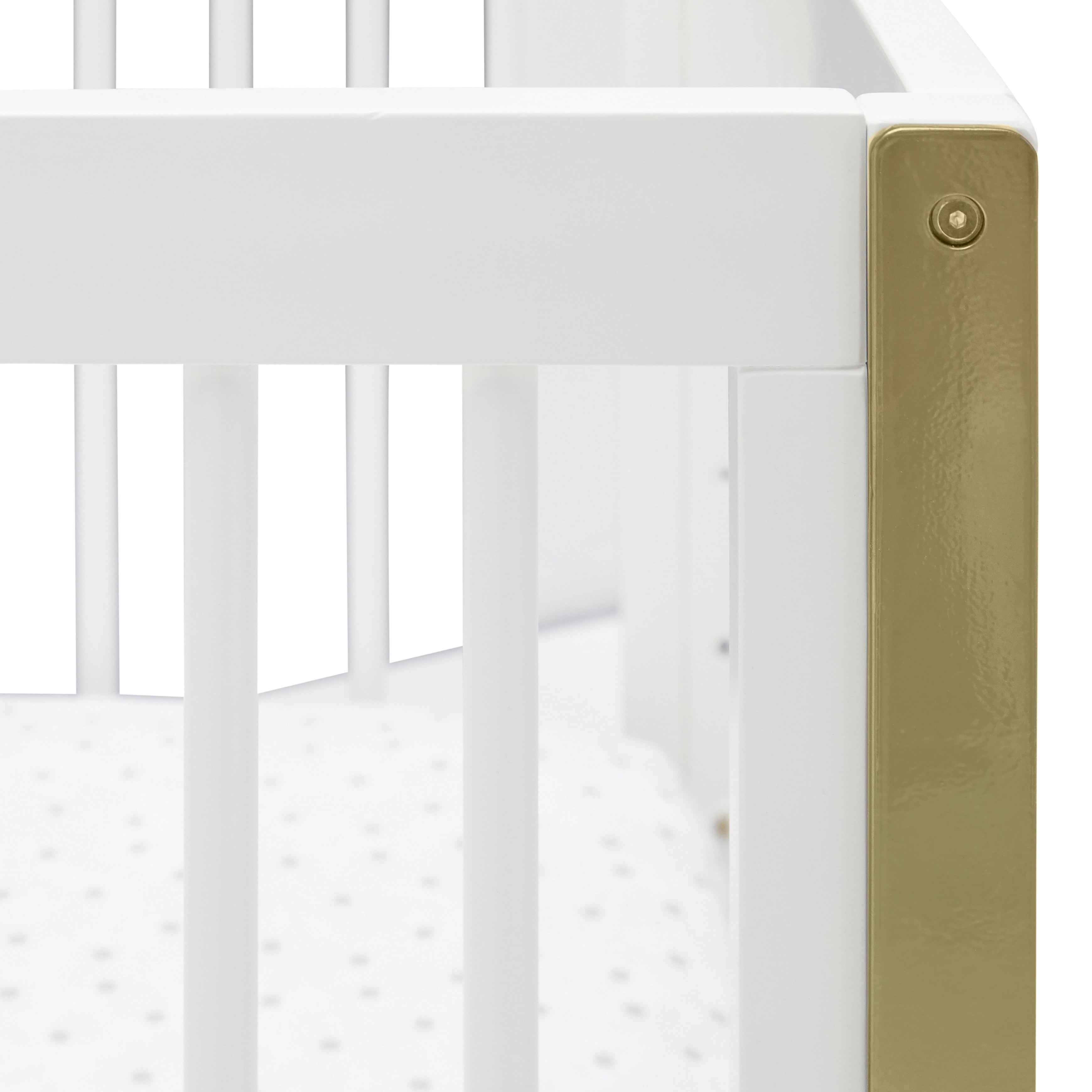 MoDRN Glam 3-In-1 Convertible Crib, Bianca White with Satin Brass