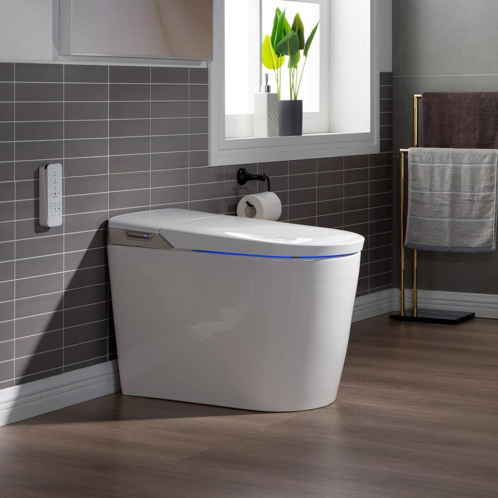 WOODBRIDGE Toscano Intelligent Comfort Height 1-Piece 1.0 GPF 1.6 GPF Dual Flush Elongated Toilet in White Seat Included HB0980S