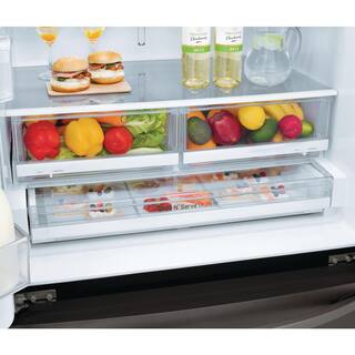 LG 26 cu. ft. French Door Smart Refrigerator with Ice and Water Dispenser in PrintProof Black Stainless Steel LFXS26973D