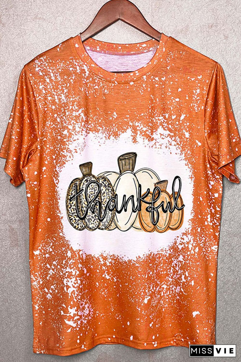 Thanksgiving,Thankful Pumpkin Bleached Graphic Tee Wholesale