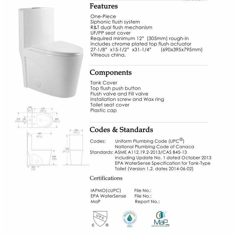 Aoibox 1-Piece 1.11.6 GPF Dual Flush Water Saving Elongated Toilet in Matte Black Seat Included SNSA11IN011