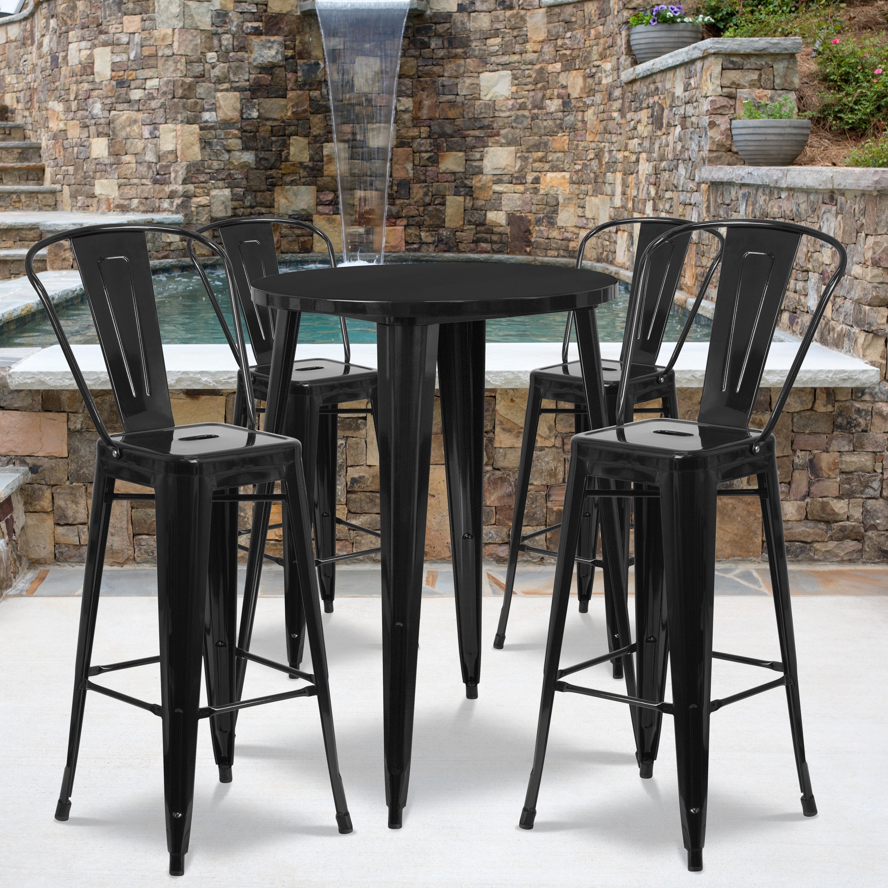 30-in. Round Metal Indoor/Outdoor Bar Table w/ 4 Cafe Stools - 30