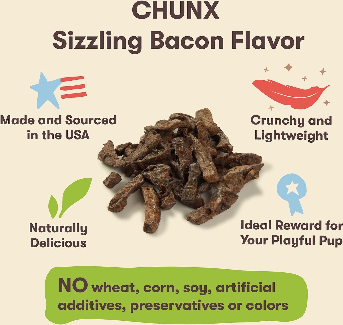 Pet 'n Shape Grain-Free Beef Lung CHUNX Bacon Flavor Dog Treats