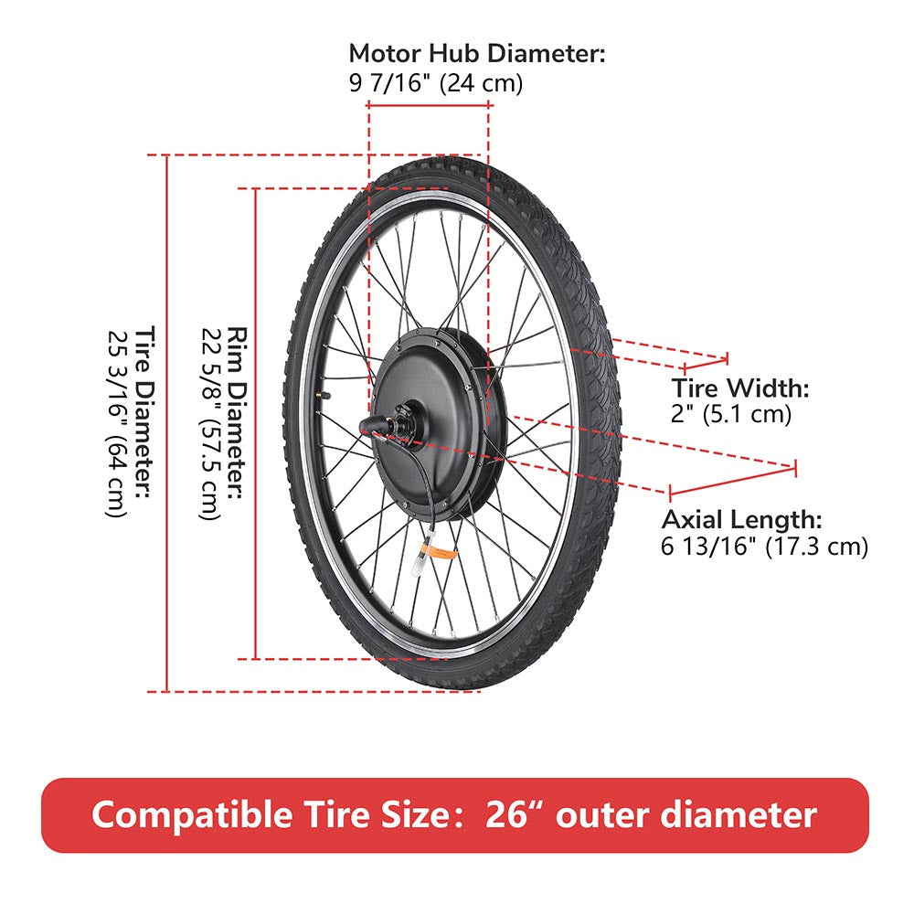 Yescom 26in Front Electric Bicycle Motor Conversion Kit 48v 1000w