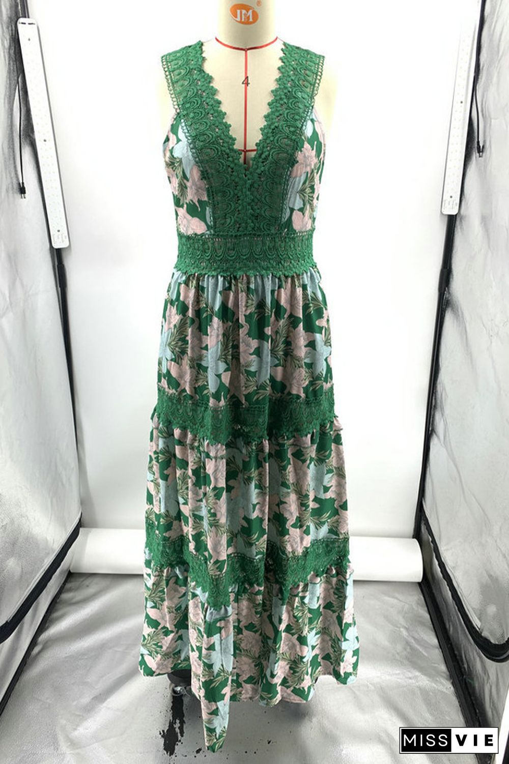 Sleeveless Lace Crochet Floral Maxi Dress