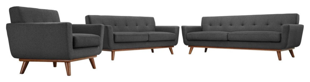 Giselle Gray Sofa Loveseat and Armchair 3 Piece Set   Midcentury   Living Room Furniture Sets   by Peachtree Fine Furniture  Houzz