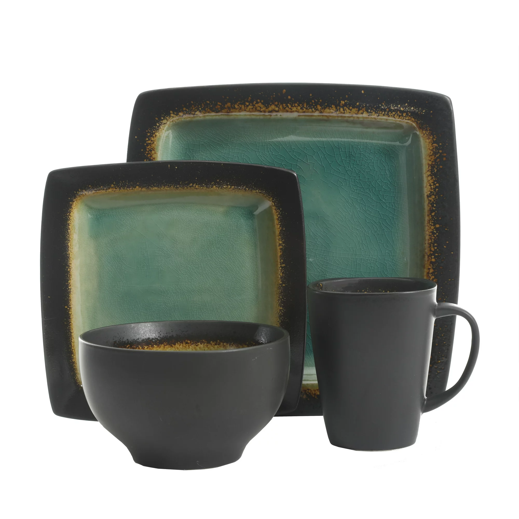 Gibson Home Ocean Oasis 16-Piece Dinnerware Set， Turquoise