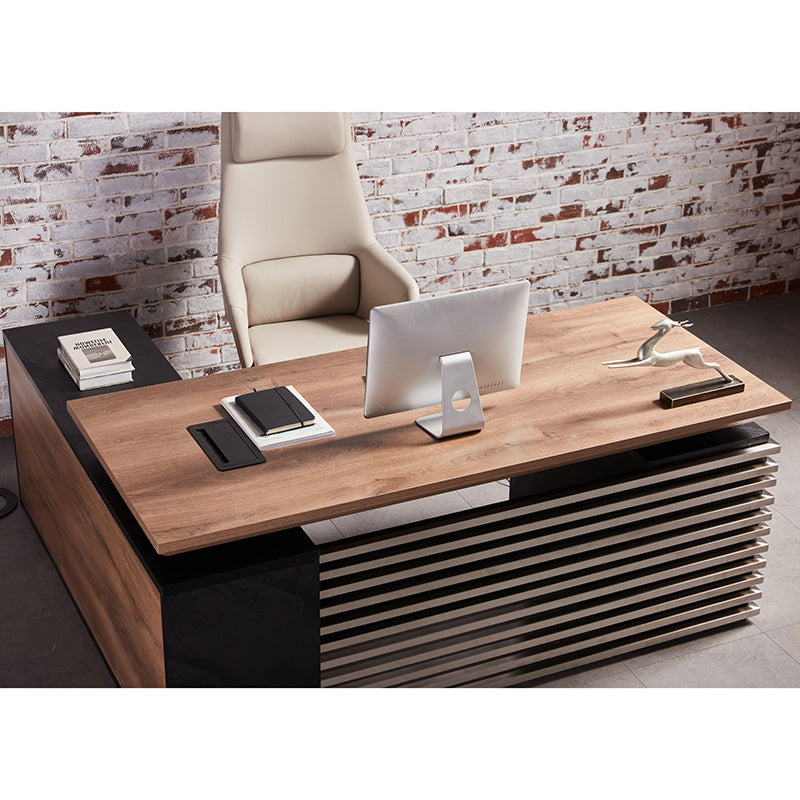 PHOENIX Sit & Stand Electric Lift Executive Desk with Right Return 1.8M - Warm Oak & Black