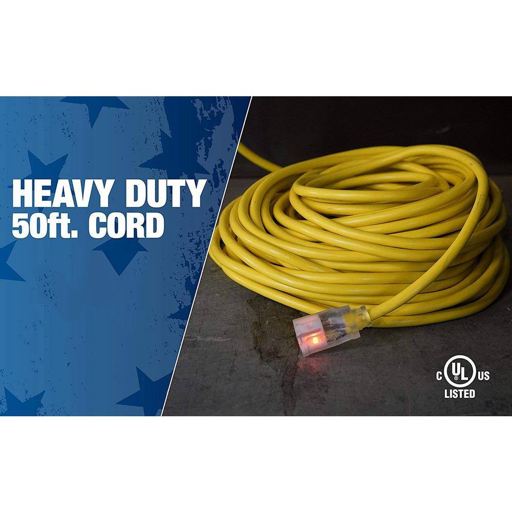 Southwire 50 ft. 123 SJTW Hi-Visibility Outdoor Heavy-Duty Extension Cord with Power Light Plug 2588SW0002