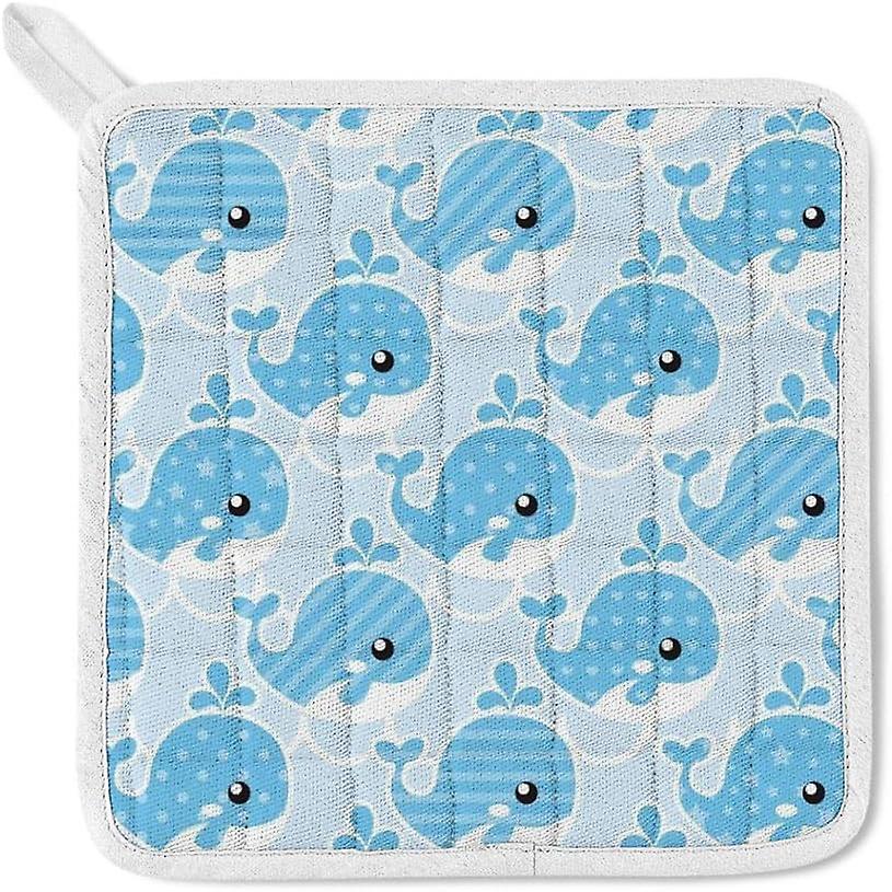 Insulation Kitchen Oven Mitts Potholder Apron 3pcs Set Cute Whale On Wave Non Slip Heat Resistant Gloves For Baking Cooking Bbq