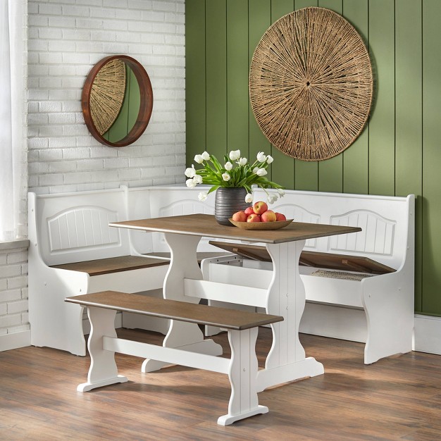 3pc Homesessentials Dining Set White dark Walnut Buylateral