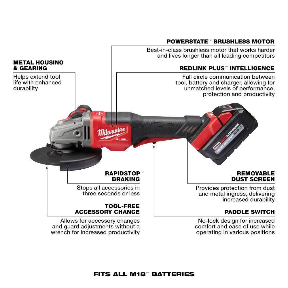 MW M18 FUEL 18V Lithium-Ion Brushless Cordless 4-12 in.6 in. Grinder with Paddle Switch Kit and (3) 6.0 Ah Batteries 2980-22-48-11-1865