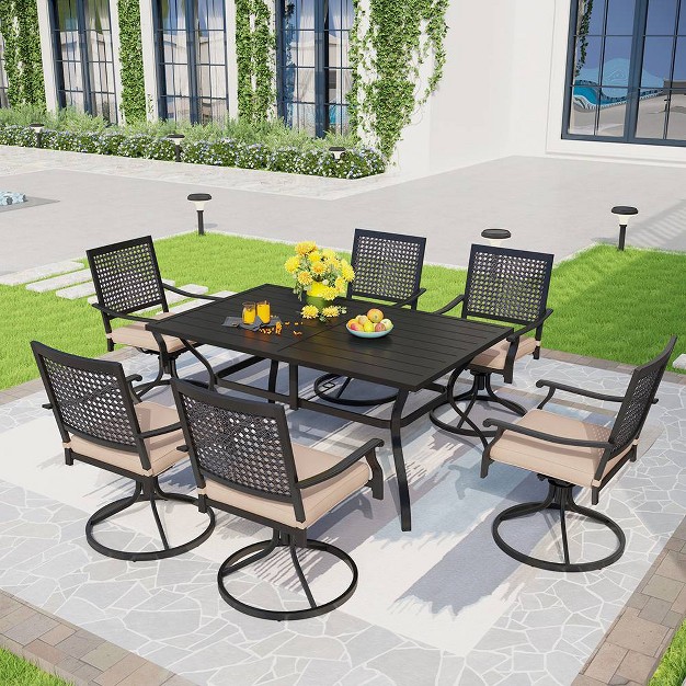 7pc Outdoor Dining Set With Swivel Chairs amp Metal Table With Umbrella Hole Captiva Designs