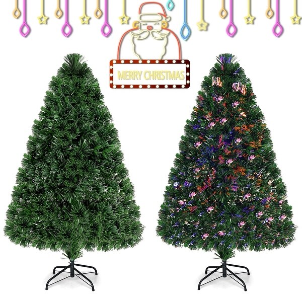 4Foot PreLit Fiber Optic PVC Christmas Tree with Sturdy Plastic Stand for Festive Decor