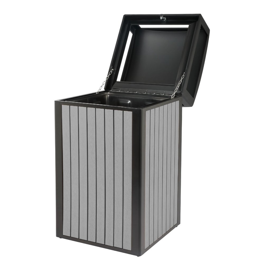 Alpine ALP471-40-WD-GRY 40-Gallon Outdoor Trash Can with Slatted， Recycled Plastic Panels， Gray