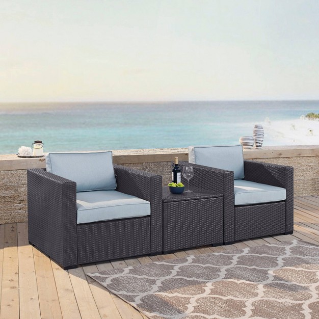 Biscayne 3pc Outdoor Wicker Seating Set Mist Crosley