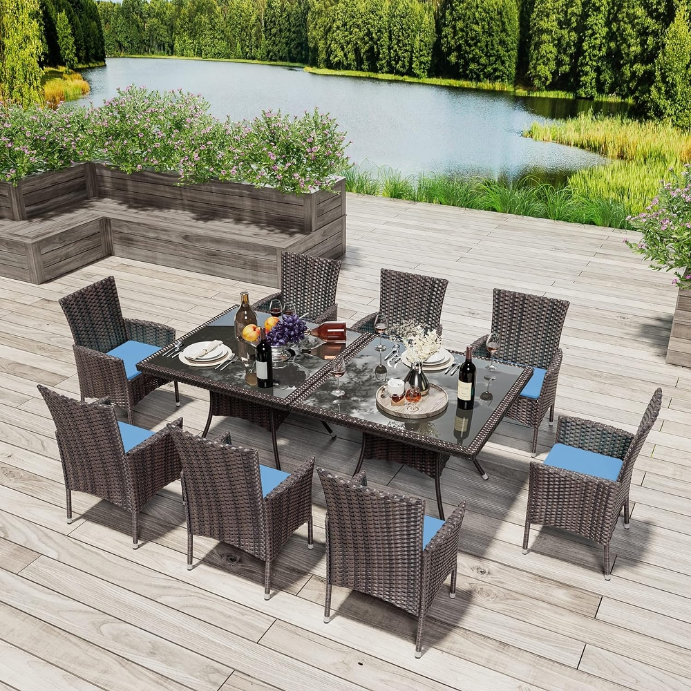 Kullavik Outdoor Dining Set  Rattan Patio Furniture Dining Table Chars