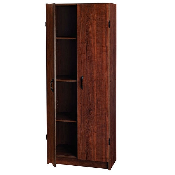 Wardrobe Cabinet with Shelves in Dark Cherry Wood Finish Bedroom Kitchen or Bathroom - 12.5 x 24 x 59.5 inches - - 34156830