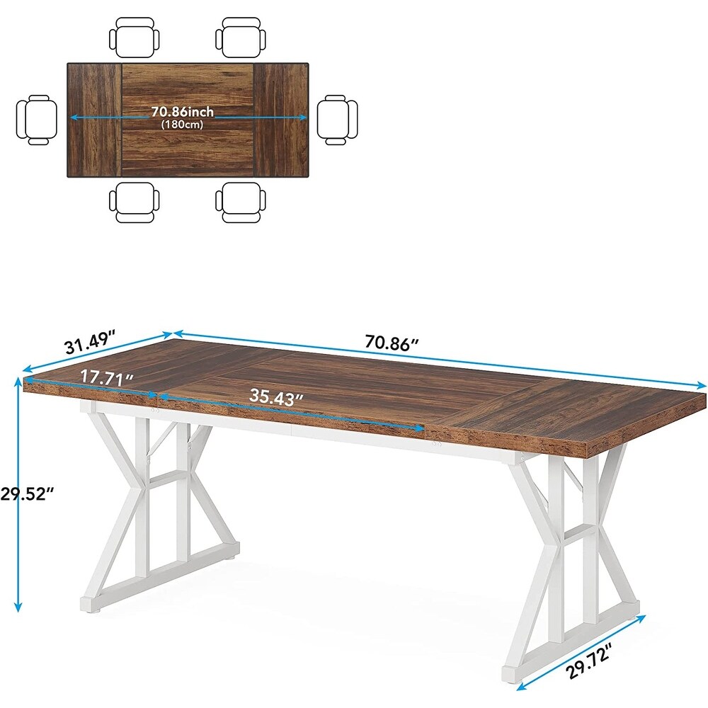 70.8 Inch Farmhouse Rectangular Wood Dining Table for 6 People