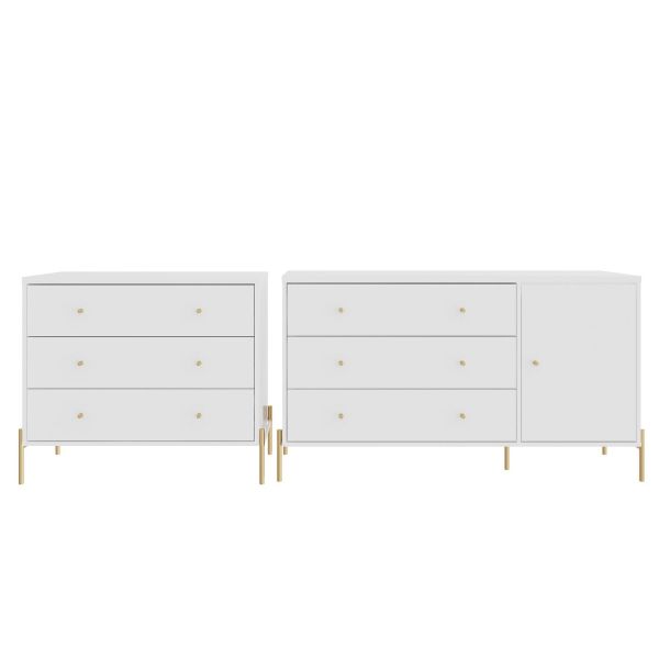 Jasper Sideboard Dresser and Classic Dresser Set of 2 in White Gloss