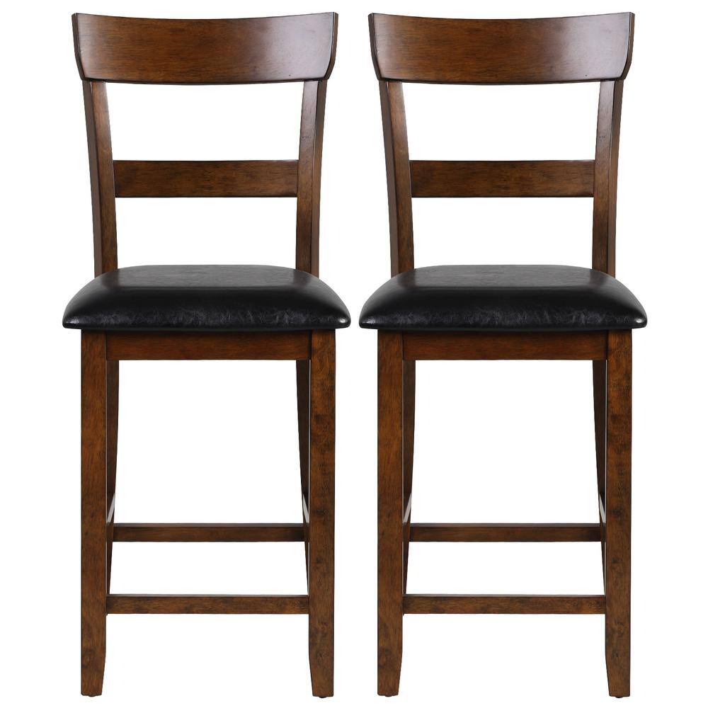 HONEY JOY Bistro Brown and Black Upholstered Bar Stools Vintage Wooden Dining Chair for Kitchen (Set of 2) TOPB004419