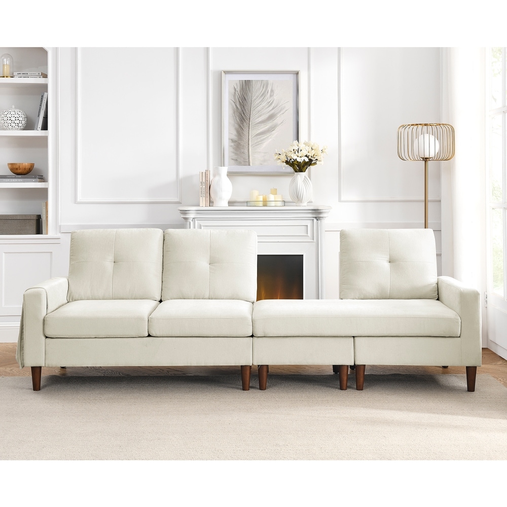 Chenille Convertible Sectional L shape Sofa Couch  3 Seats Sofa with Removable Cushions and Pocket  Rubber Wood Legs