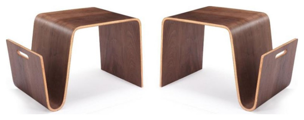 Home Square 26 quotWood Rectangle End Table in Walnut Brown   Set of 2   Midcentury   Side Tables And End Tables   by Homesquare  Houzz