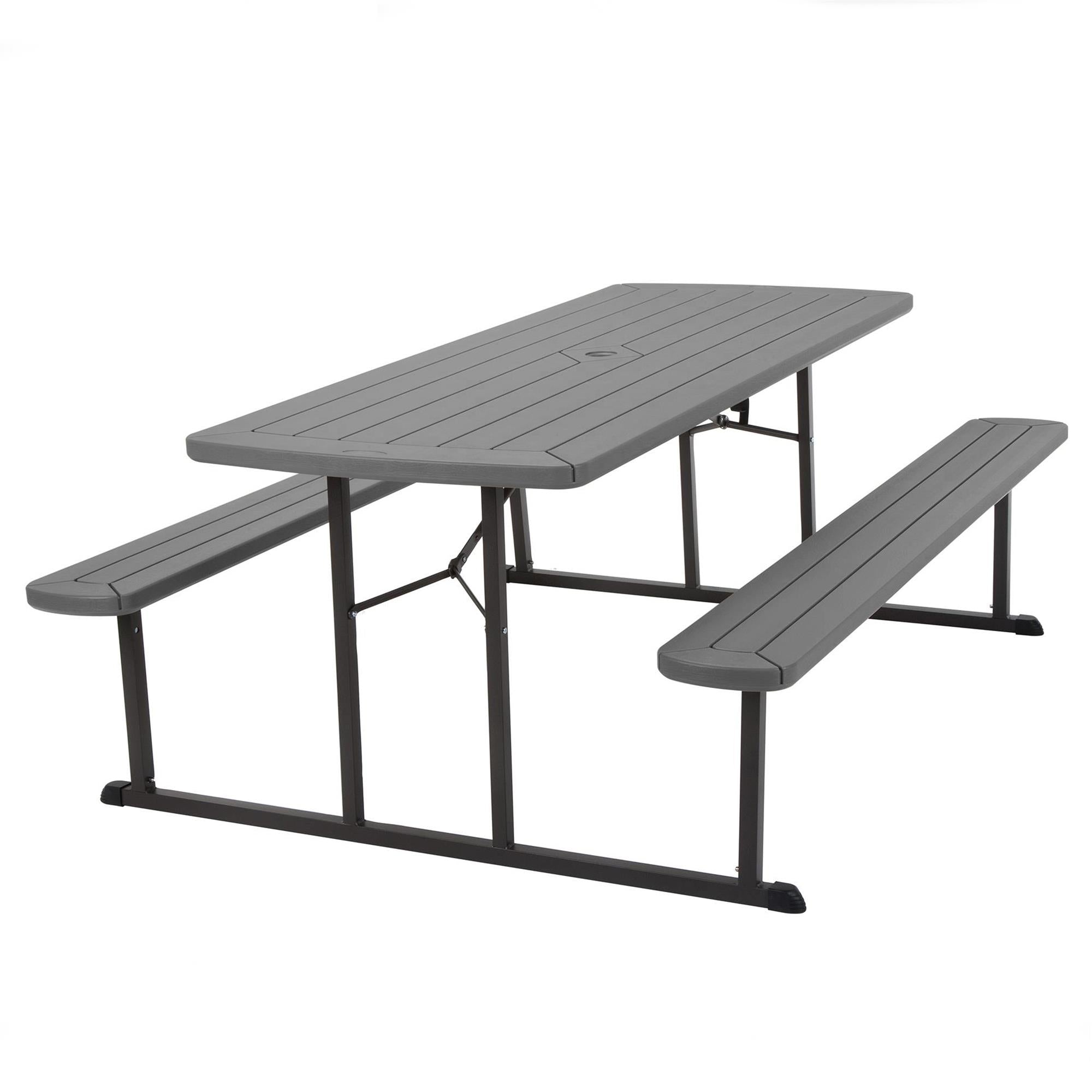 Cosco Outdoor Intellifit 6 ft. Folding Blow Mold Picnic Table， Gray Wood Grain