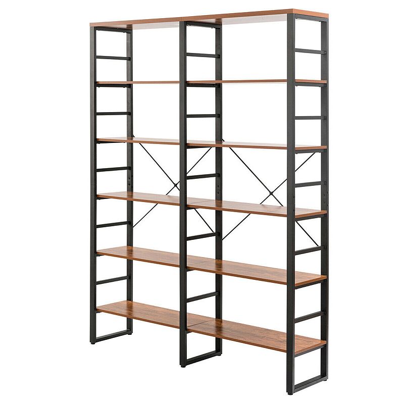 80 Inch Freestanding Industrial Double Wide 6-Shelf Bookcase