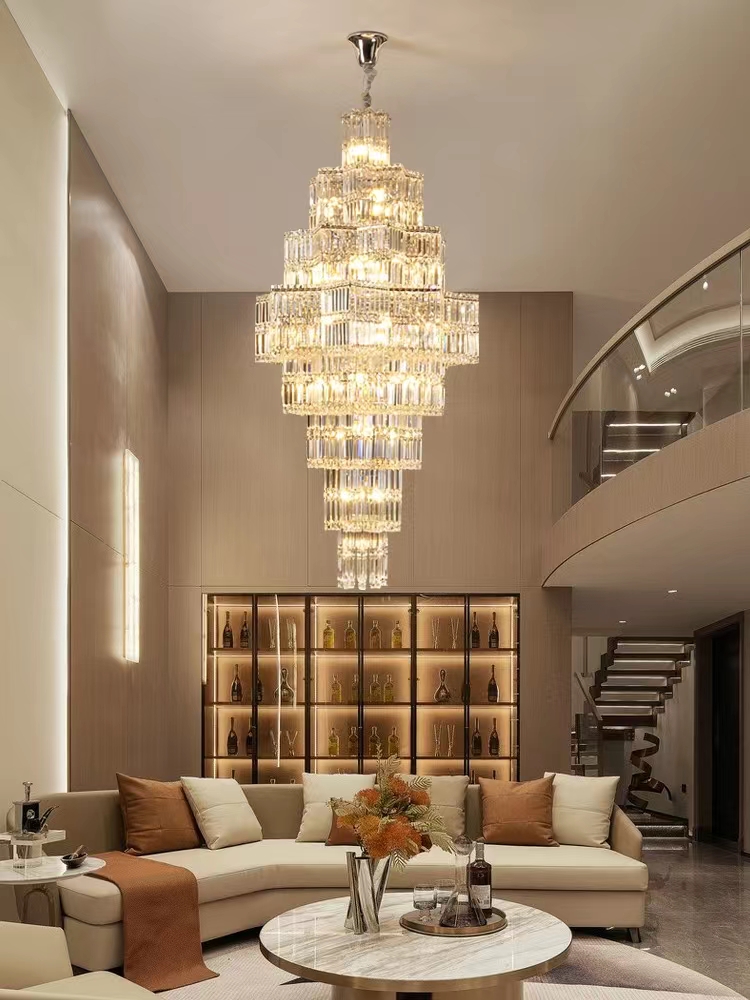 Crystal Chandelier Villa Duplex Loft Stairs Chandelier Hollow Pick Empty Pendant Light / 2 Story Foyer / High Ceiling Living Room