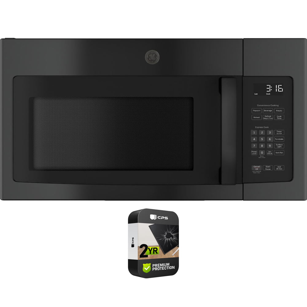 GE JNM3163DJBB 1.6 Cu. Ft. Over-the-Range Microwave Oven with Recirculating Venting Black Bundle with Premium 2 YR CPS Enhanced Protection Pack