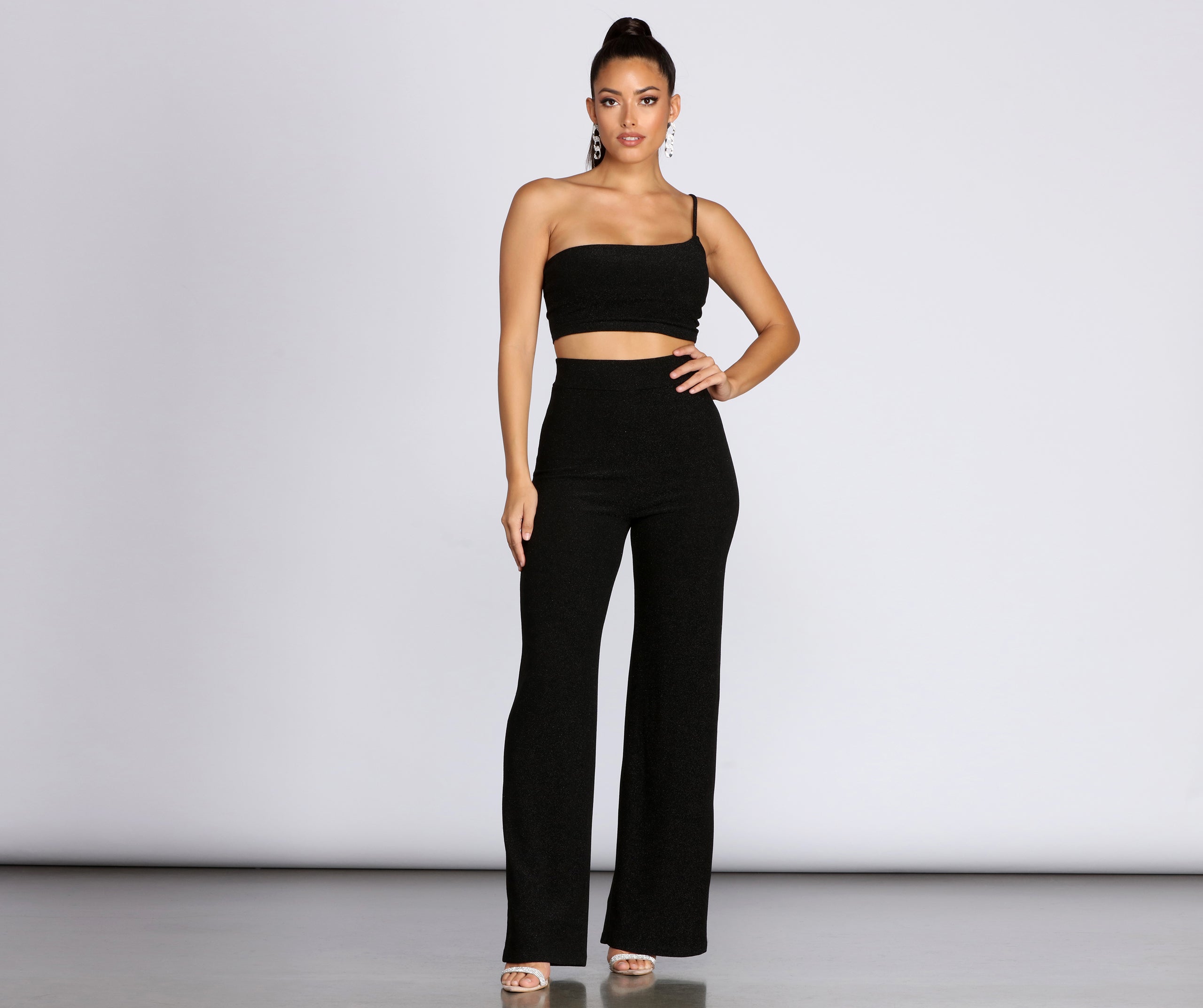 Shimmer One Shoulder Crop Top