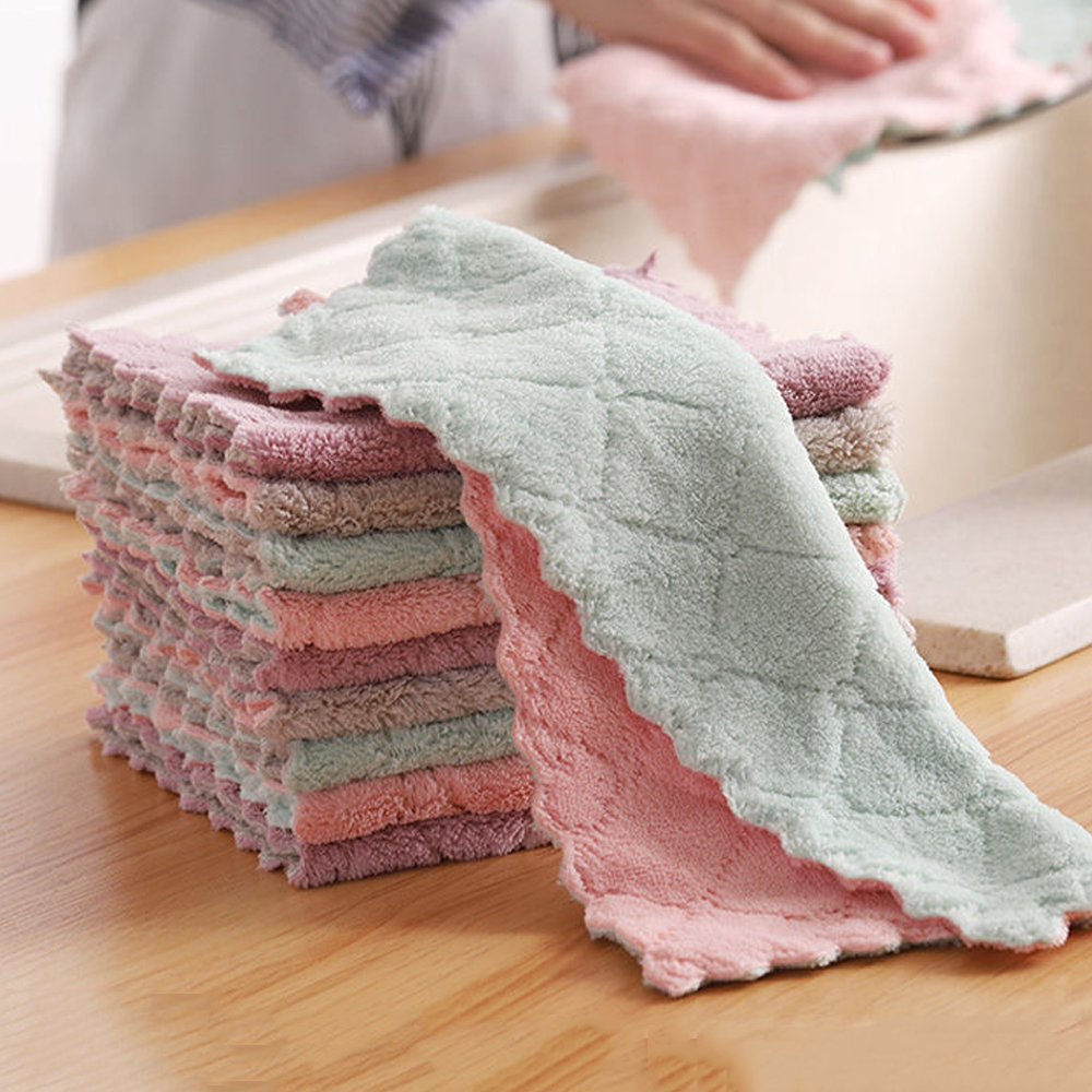 TureClos 5PCS Rag Dish Cloth Water Absorption Thickening Pot Washing Towel Table Home Kitchen Dishcloth