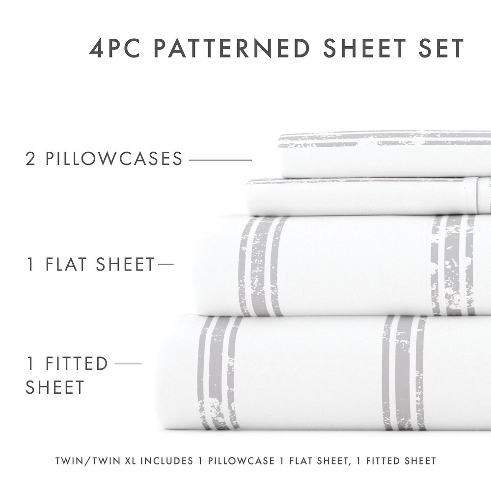 Becky Cameron Distressed Line Pattern 4 Piece Deep Pocket Bed Sheets Set