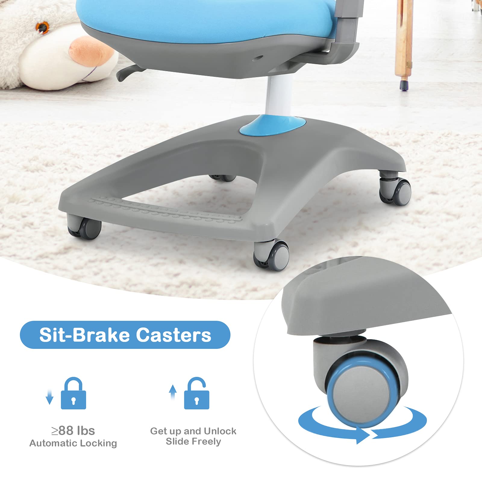 Costzon Kids Chair, Adjustable Height Student Chair w/Sit-Brake Casters