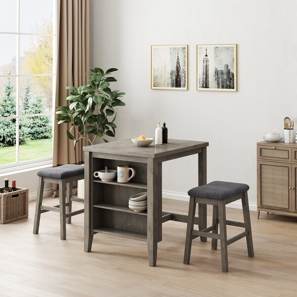 3 Piece Square Dining Table with Padded Stools