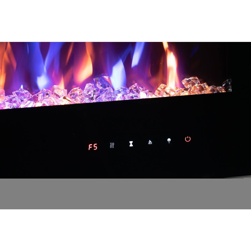 EdenBranch 36 in. LED Wall-Mounted or Recessed Electric Fireplace with Crystal Flame Effect in Black 141005