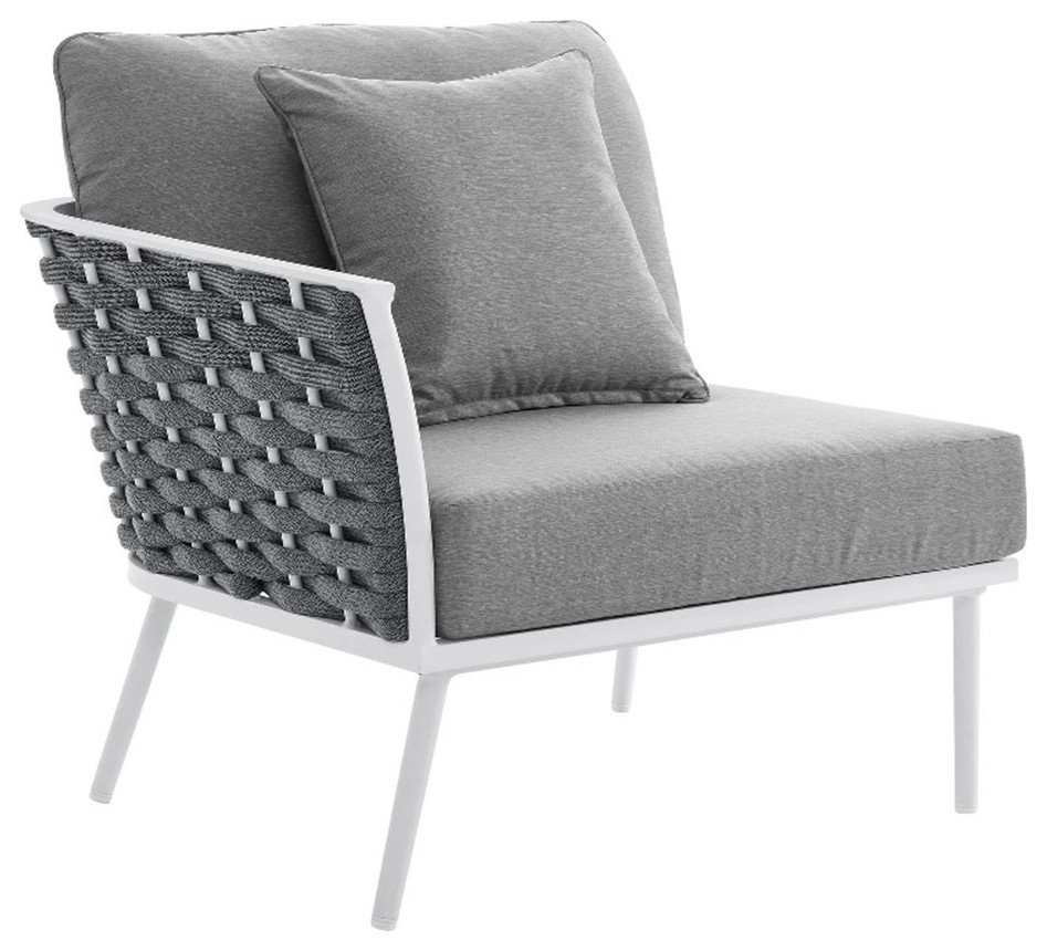 Modway Stance Modern Fabric  ampAluminum Outdoor Left Facing Armchair in Gray   Midcentury   Outdoor Lounge Chairs   by GwG Outlet  Houzz