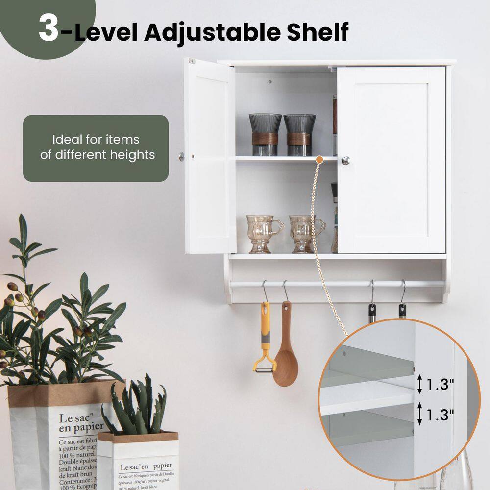 ANGELES HOME 24 in. W x 8.5 in. D x 24 in. H White Bathroom Wall Cabinet with Towel Bar and Adjustable Shelf SA10-9JV435WH