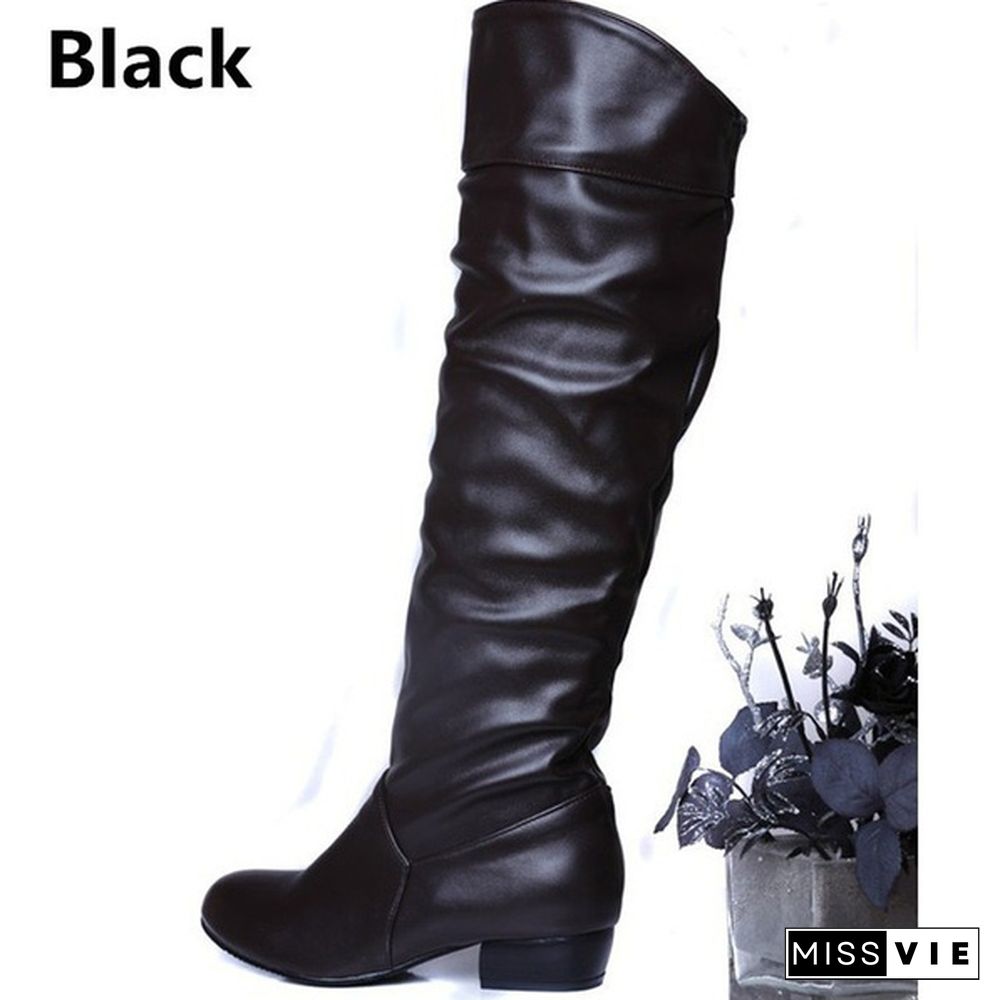 Women Fashion Mid-Calf Women Faux Leather Boots Black White Brown Flat Heels Half Boots Autumn Winter Shoes 35-43