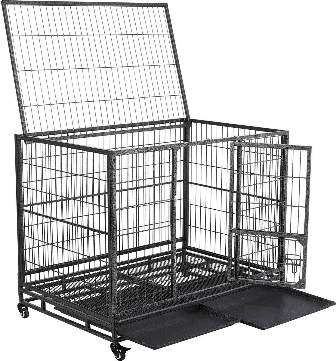 Yaheetech Wheels and Litter Pans Dog Crate， Black， 43-in