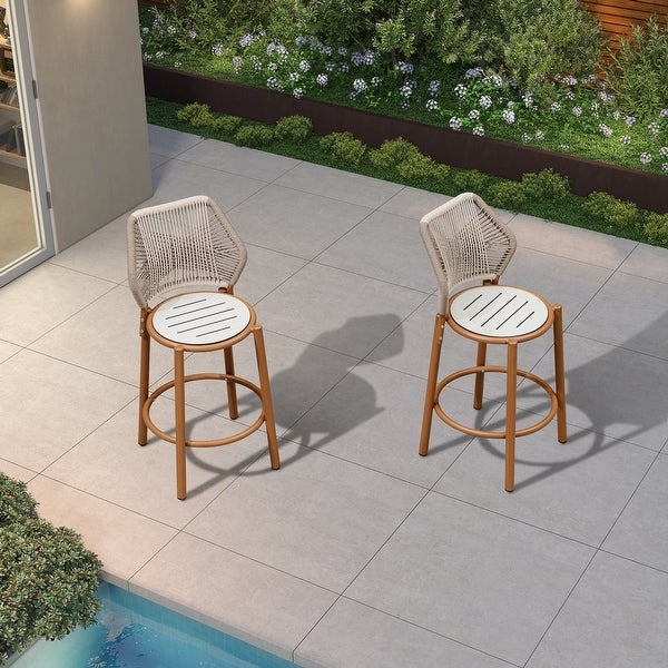 PURPLE LEAF Bar Stools Set of 2 Patio Bar Stools with Back Rattan