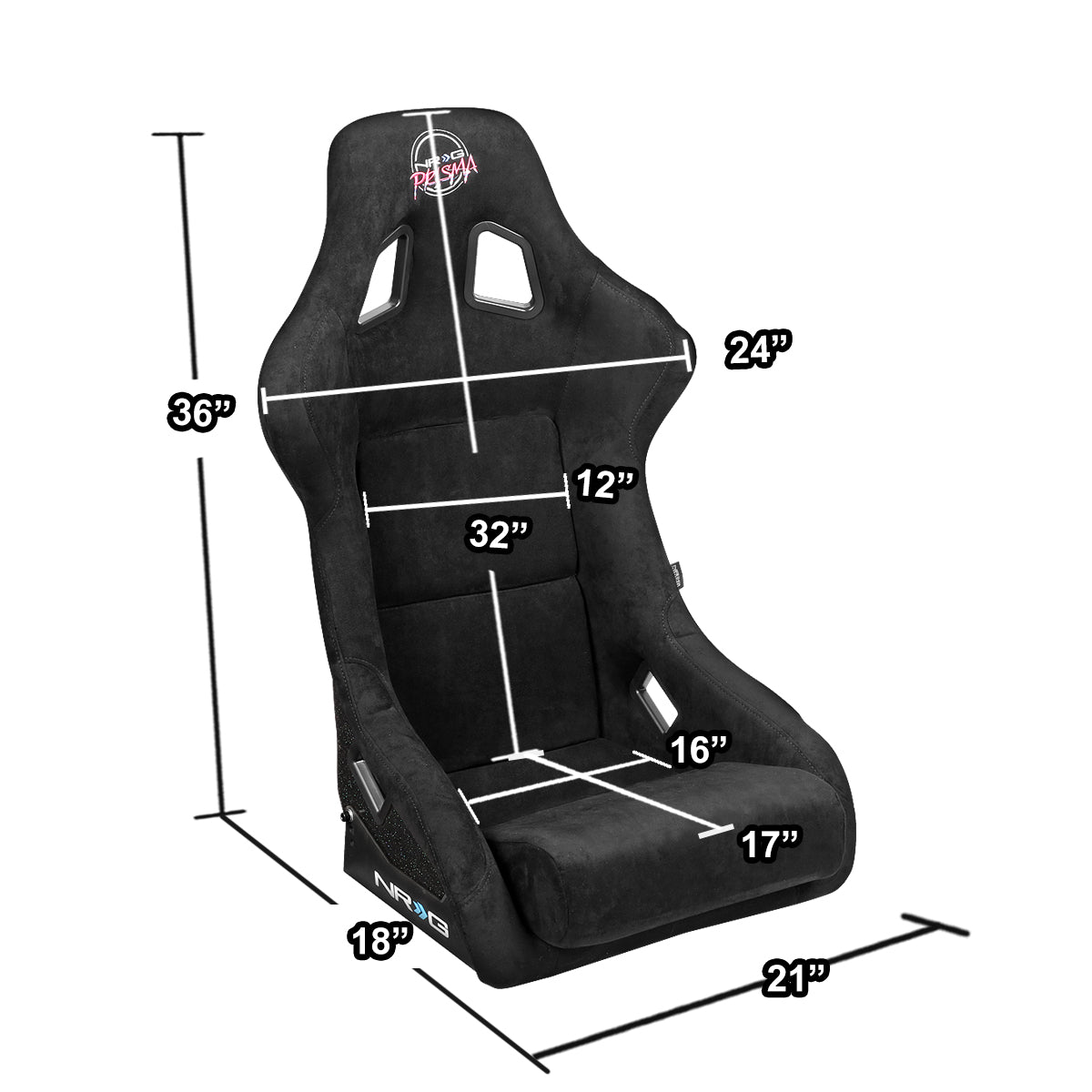 NRG Innovations NRG-FRP-302BK NRG Innovations FRP-302BK Prisma Series Fiber Glass Bucket Racing Seat Black Alcantara w/ Side Mountes (Large)